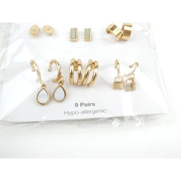 Walmart Earring Set 9 Pairs Gold-Tone Hypo-Allergenic - Picture 5 of 9